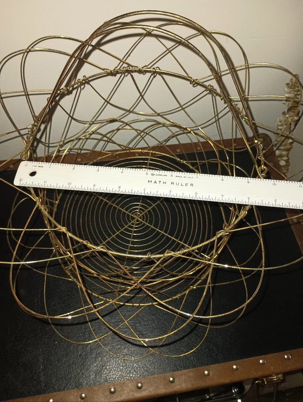 Collapsible Gold Wire Egg Collecting Basket Spirograph Pattern Vintage